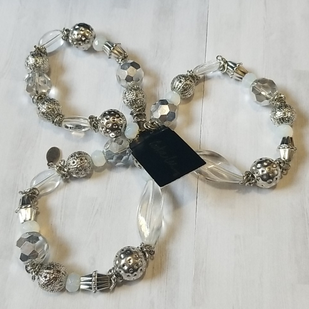 Cookie Lee faceted glass bead silver necklace and 3 bracelet set NWT - Picture 3 of 8